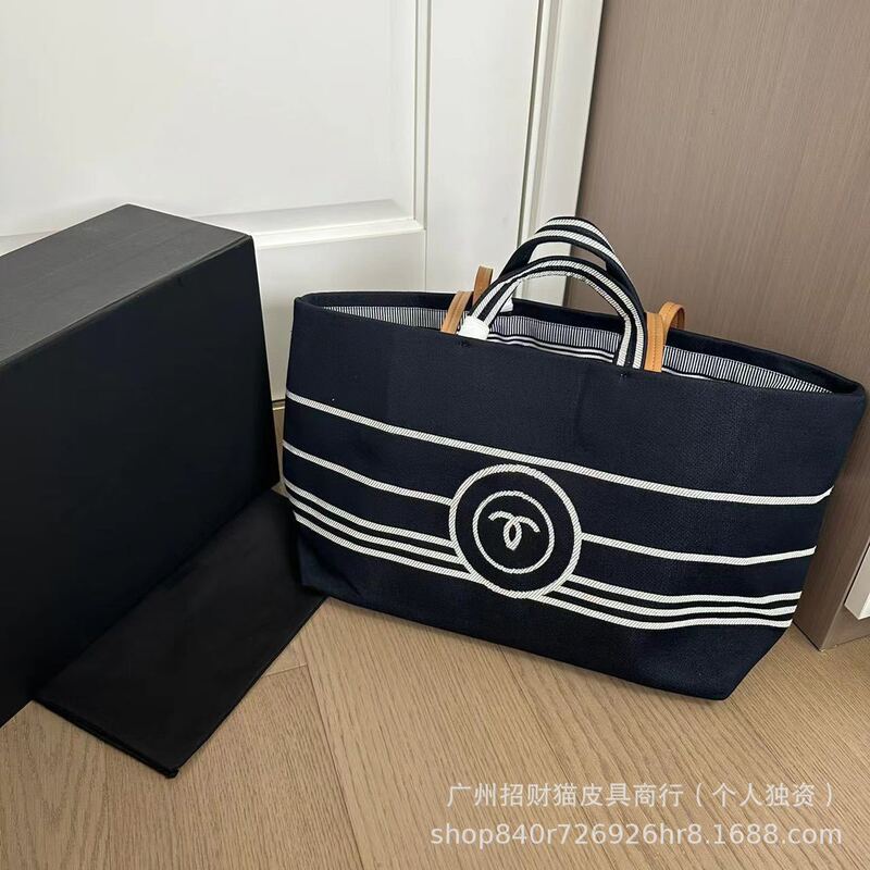 Beach Bag vintage Middle Ancient Bag Striped Denim Bag Fragrant Shopping Bag Canvas Large Capacity Shoulder Tote Bag