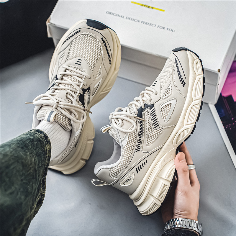 Thick-Soled Dad Shoes 2025 Summer New Mesh Breathable Casual Sports Shoes Men's Non-Slip Wear-Resistant Running Shoes for Men