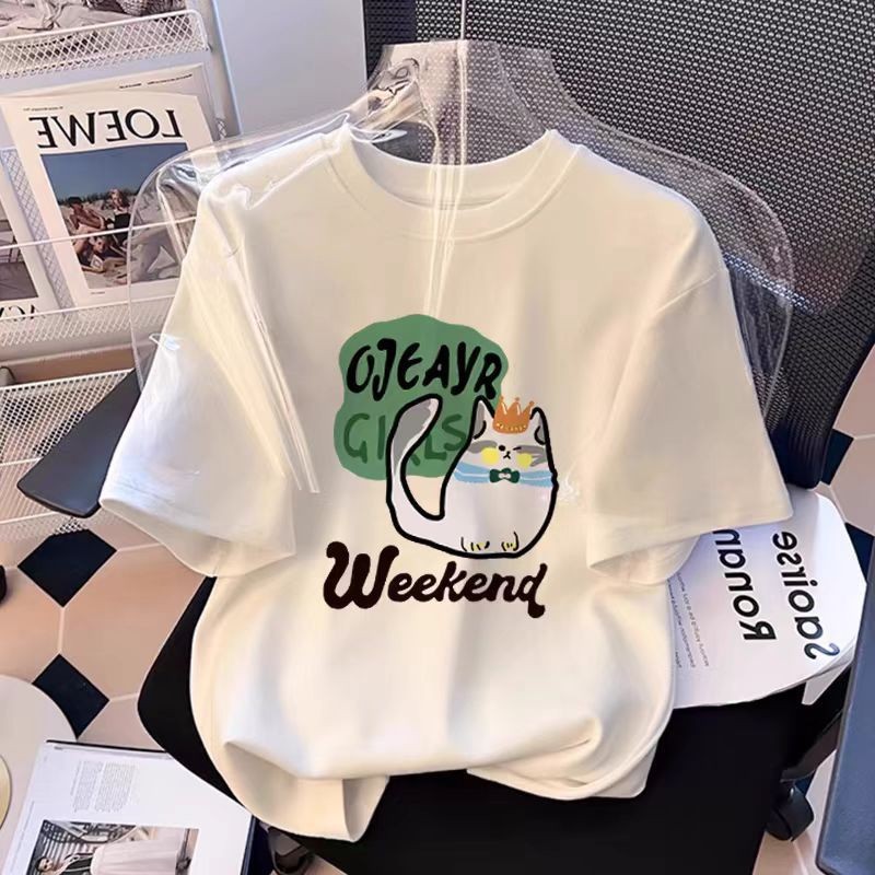 White Cotton Women's Short-Sleeved T-Shirt 2025 Summer New Loose Top Girls Clothes Summer Clothes