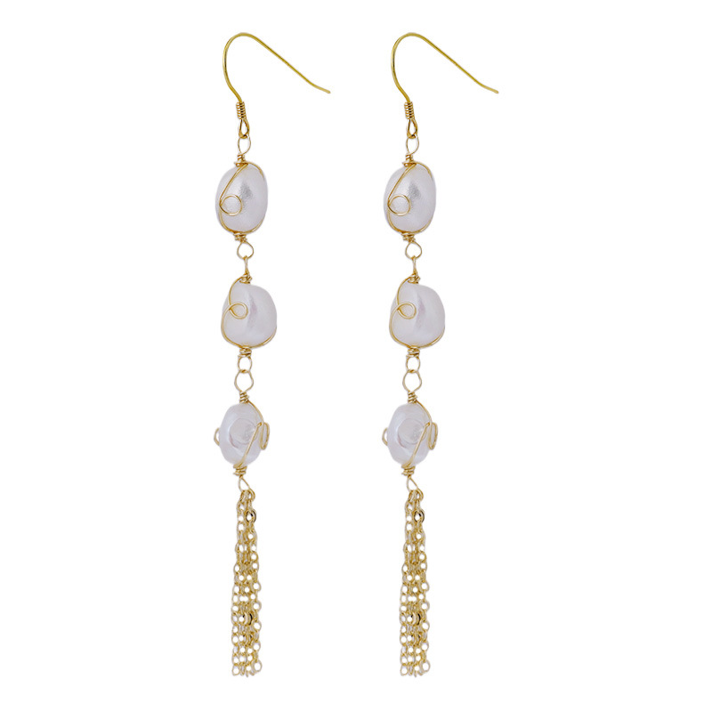 XlentAg aretes de perla natural aretes de bronce aretes largos para mujeres lujosos aretes de diseño manual de alta calidad