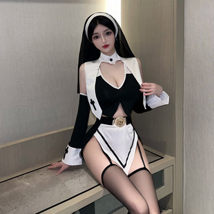 Punishment nun sexy lingerie sexy cosplay hollow uniform home free slit temptation passion suit