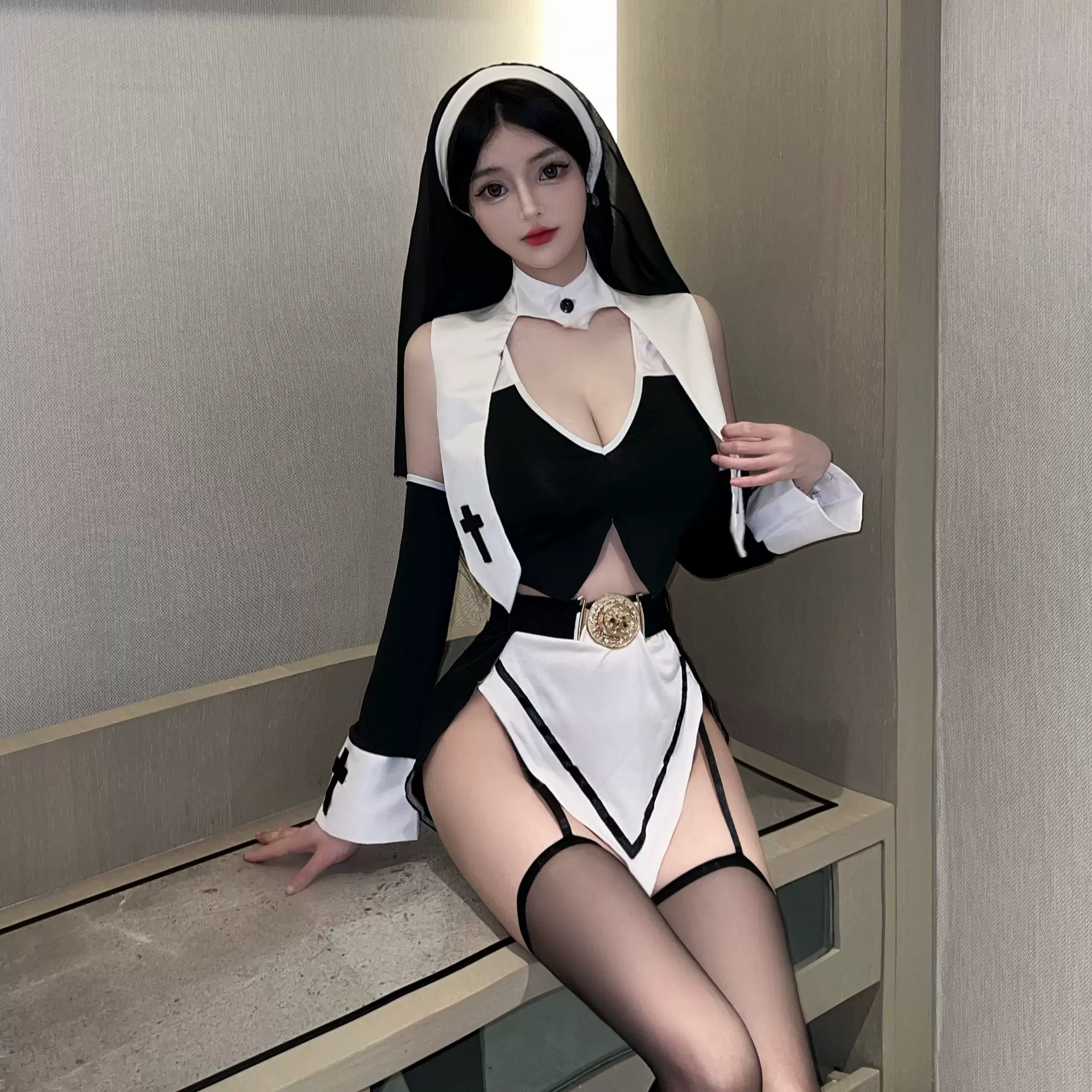 惩罚修女情趣内衣性感角色扮演镂空制服家居免脱开衩诱惑激情套装