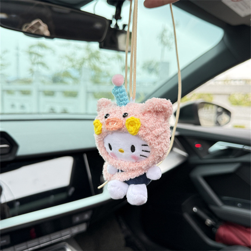 Calle mujer tiburón mano cerdo cabeza de cerdo kitty colgante de automóvil 2025 nuevo colgante de espejo retrovisor de automóvil de alta calidad