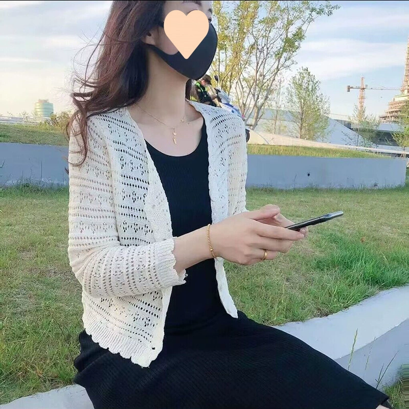 Летний кардиган из ледяного шелка для женщин 2025 года, новая модель с вырезами, на бретелях, с длинными рукавами и короткой шалью для загара