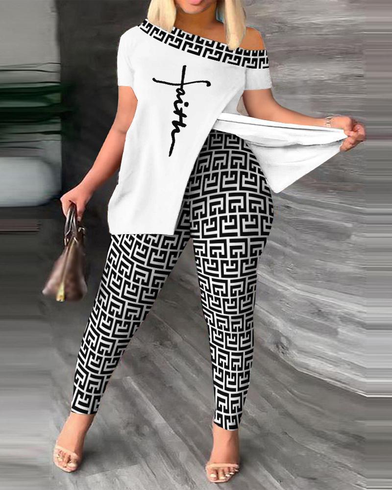 2024 Autumn European And American Cross-Border Women's Asymmetrical Neck Long Pants Two-Piece Set_ecoleips.com