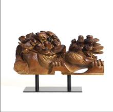 新中式麒麟神兽狮子仿木侘寂风摆件样板房书房客厅软装饰品东方创