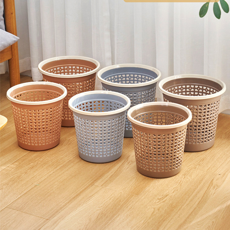 In stock innovative non-lid hollow multi-color trash can Wholesale Office company pressure ring paper basket bathroom trash basket