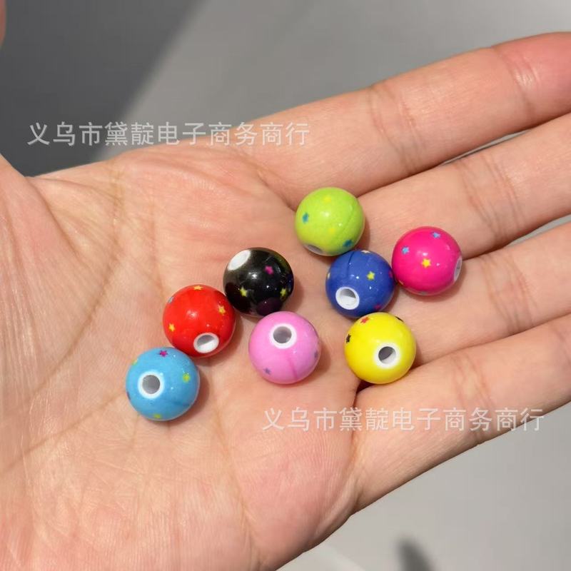 12mm印刷星星圆珠串珠 diy儿童手链饰品配件手机绳钥匙扣项链材料|undefined