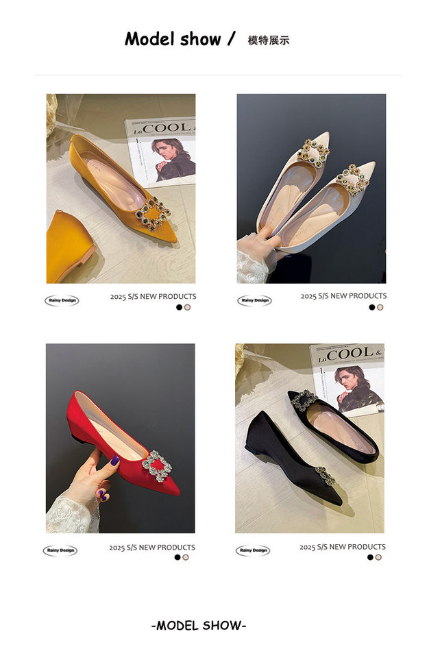 Giày lười nữ mũi nhọn gót nêm độn cao bên trong bằng vải satin — Màu hồng nude, Màu vàng gừng, Màu đen, Màu đỏ chi tiết 8