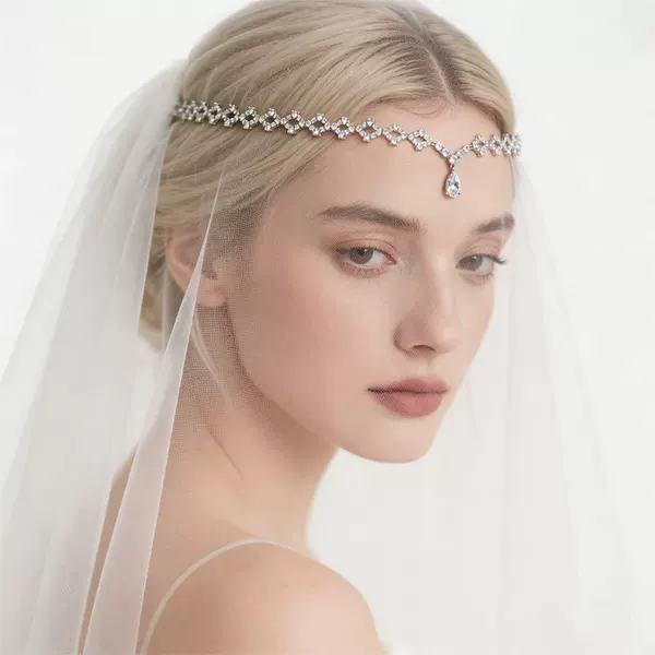 Water Drop Forehead Chain for Women, Versatile Bridal Wedding Headpiece, Simple Exotic Princess Elegant Temperament Rhinestone Hair Chain