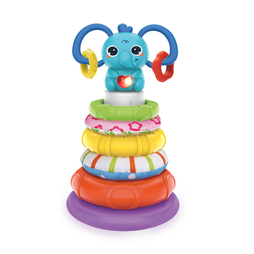 Niños y niñas pequeños transfronterizos Música de Jenga Arco iris Torre Anillo Educación temprana para niños Rompecabezas de Jenga Juguetes Montessori