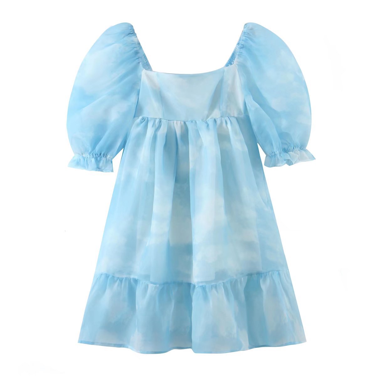 Organza Short Puff Sleeve Fluffy Princess Dress NSAM110431