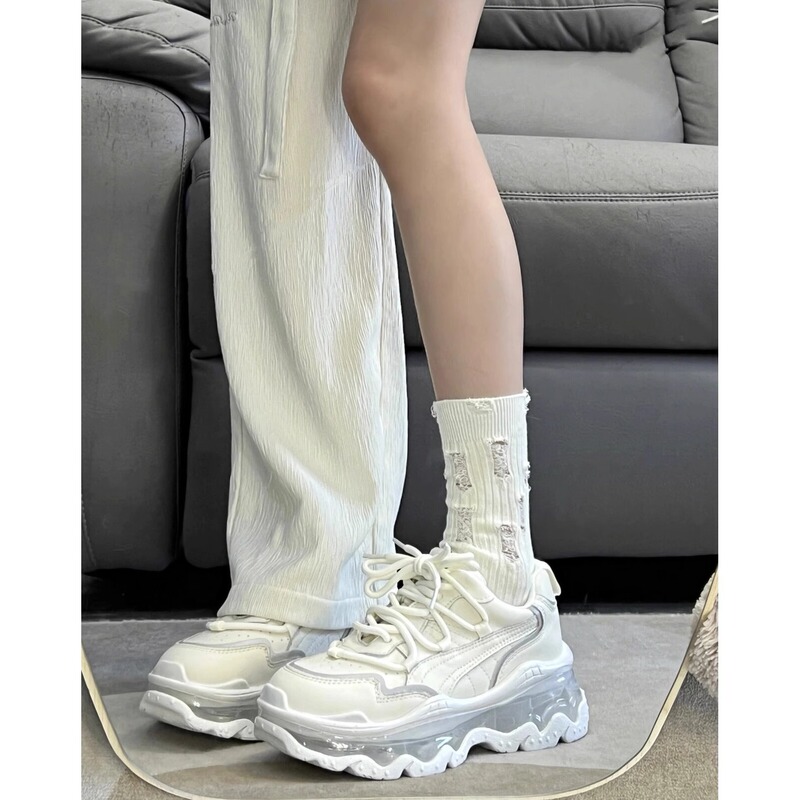 High-End Edition! White Dad Sneakers for Women, Sports Casual Shoes with Thick Soles, Versatile, Spring/Summer 2026, Height-Increasing Running Shoes