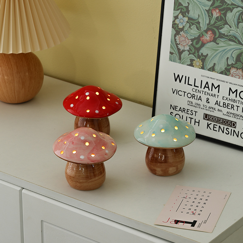 Shiny Mushroom Nightlight Creative Bedroom Bedside Lamp Ins Atmosphere Ceramic Ornaments Birthday Gift Items