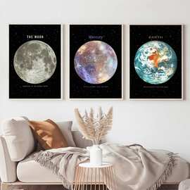 太阳系星球工厂来图打印帆布画芯外贸入仓货源TIKTOK北欧风挂画