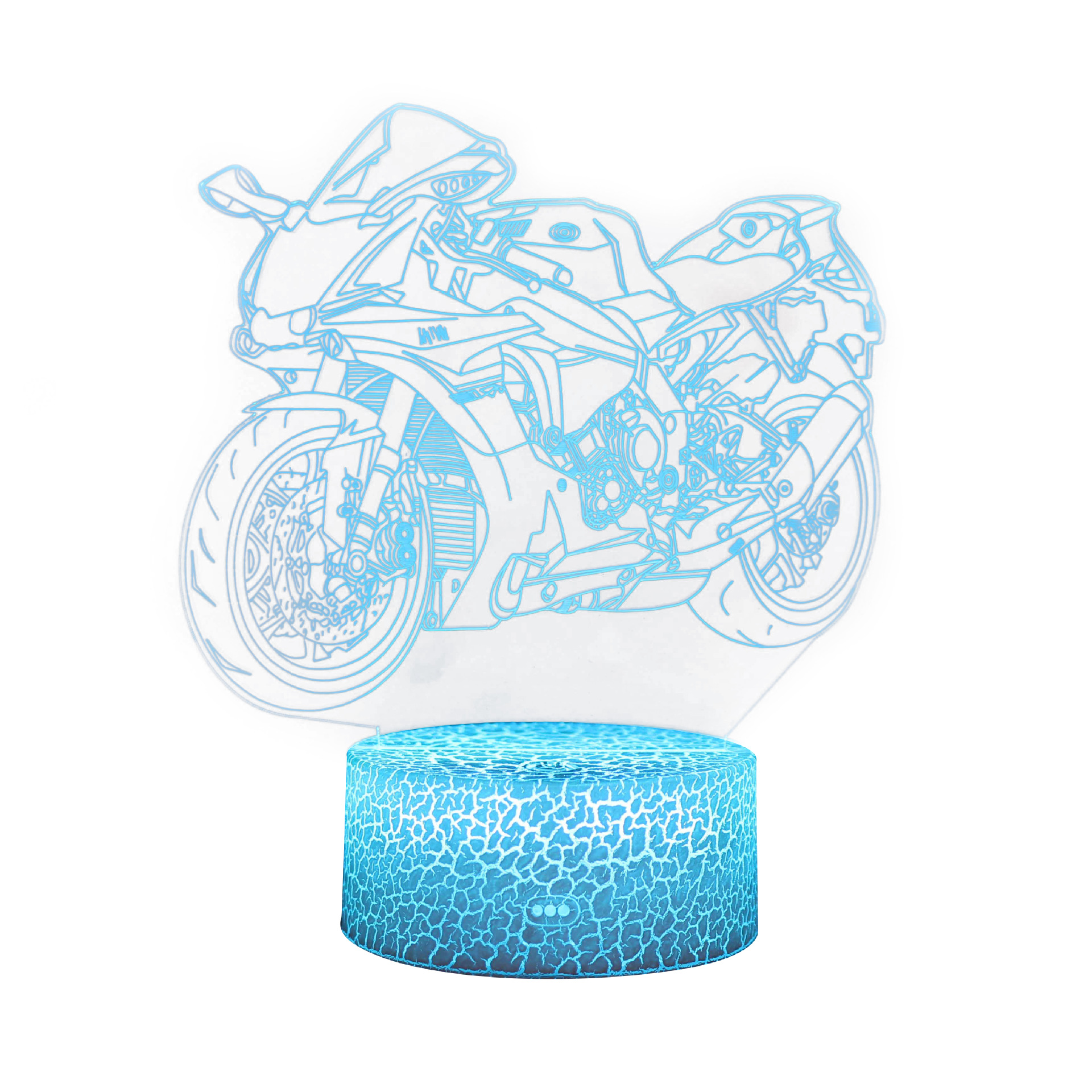 Motorrad-Serie 3D LED Tischlampe mit farbiger Touch-Fernbedienung und USB-Anschluss – Kreatives Valentinstagsgeschenk – Nachtlicht_voghion.com