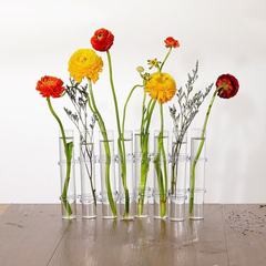 一排试管花瓶鲜花绿植水培玻璃花瓶创意网红花架家居摆件可折叠