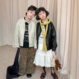 2025 Autumn New Korean Style Children's Trendy Cool Motorcycle Leather Jacket for Boys and Girls Classic Versatile Fashion Jacket Coat