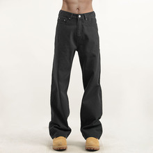 2025新款春秋季美式复古黑色直筒宽松牛仔裤男生日常运动休闲裤