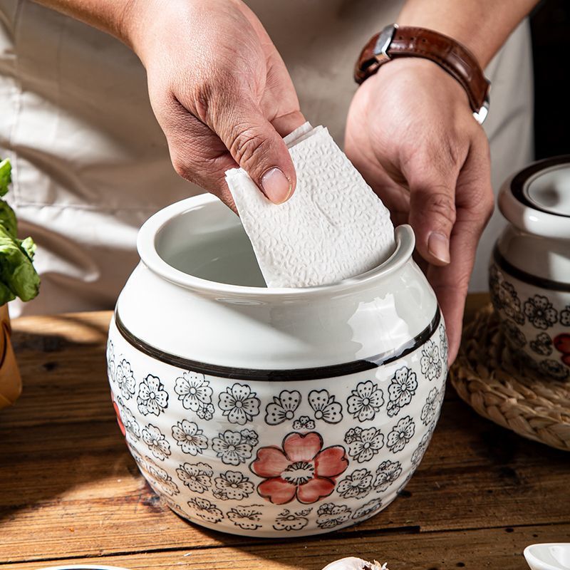 塩缶キッチン豚油缶唐辛子油缶家庭用耐高温陶磁器蓋付き缶食品級専用辛い子|undefined