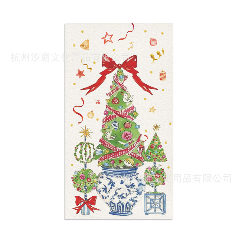 CZJ186 礼物圣诞树长纸巾 节日派对布置餐巾 圣诞装饰一次性纸巾|undefined