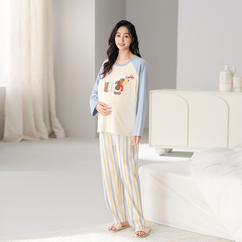 Pregnancy Pajamas for Women, Pure Cotton, Spring & Fall Adjustable Set, Breastfeeding, Large Size, Pre-Pregnancy, with Breast Pads, Postpartum Home Clothes