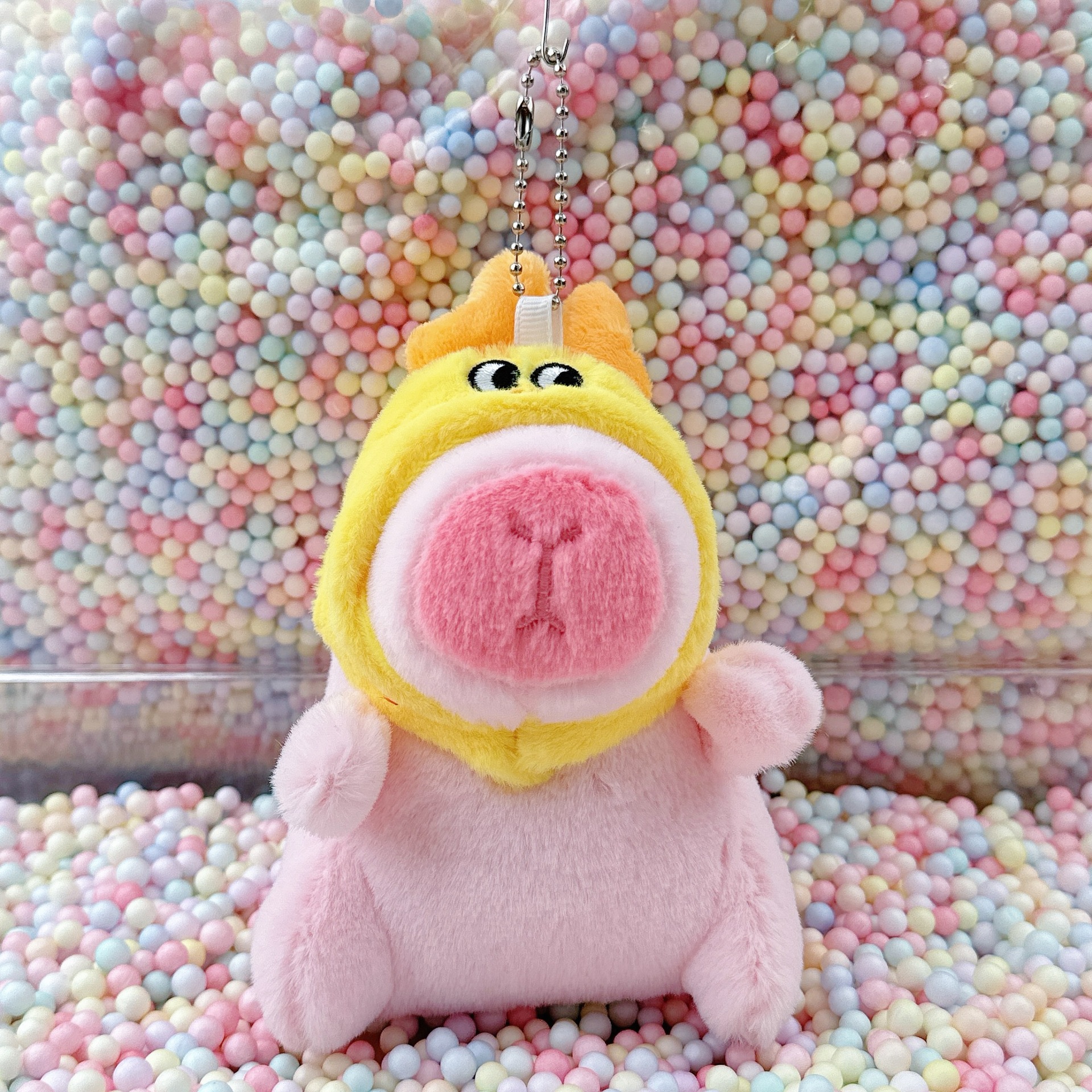 드래곤 혼 모자 핑크 카피바라 + 비드 체인