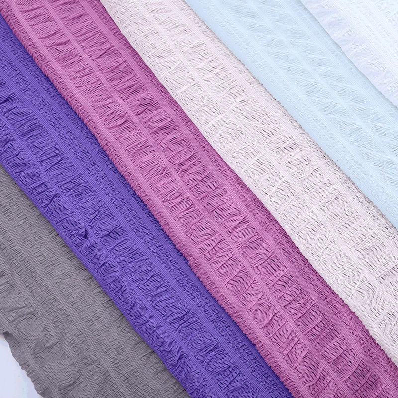 锦氨弹力褶皱蕾丝面料 薄款微透上衣内搭布料 春夏时装休闲服面料