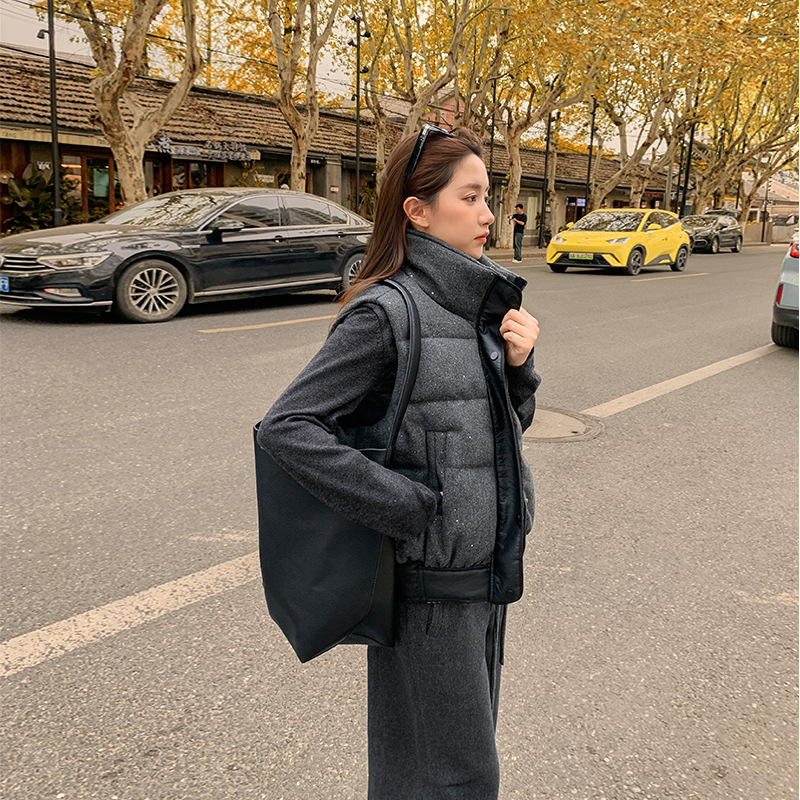 Comercio exterior nuevo caballo de algodón de pluma corto de cuello corto chaqueta sin mangas de hombro de camisa chaleco casuales de mujer image 3