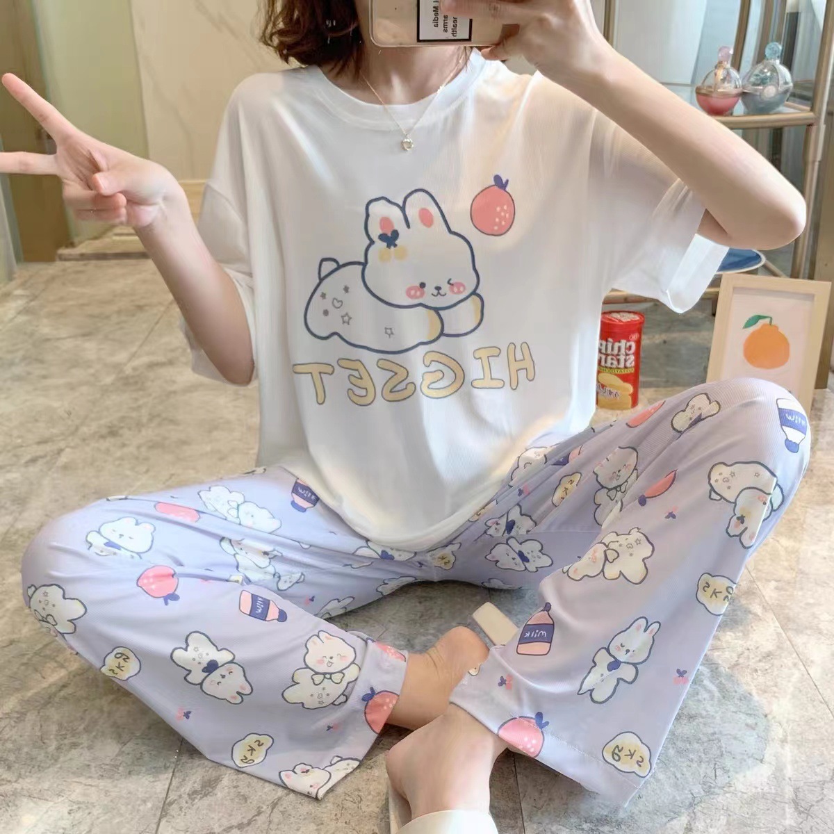 Pijamas para mujer 2025 nuevo estilo ins verano pantalones de manga corta traje de dos piezas dibujos animados lindo primavera y otoño servicio a domicilio
