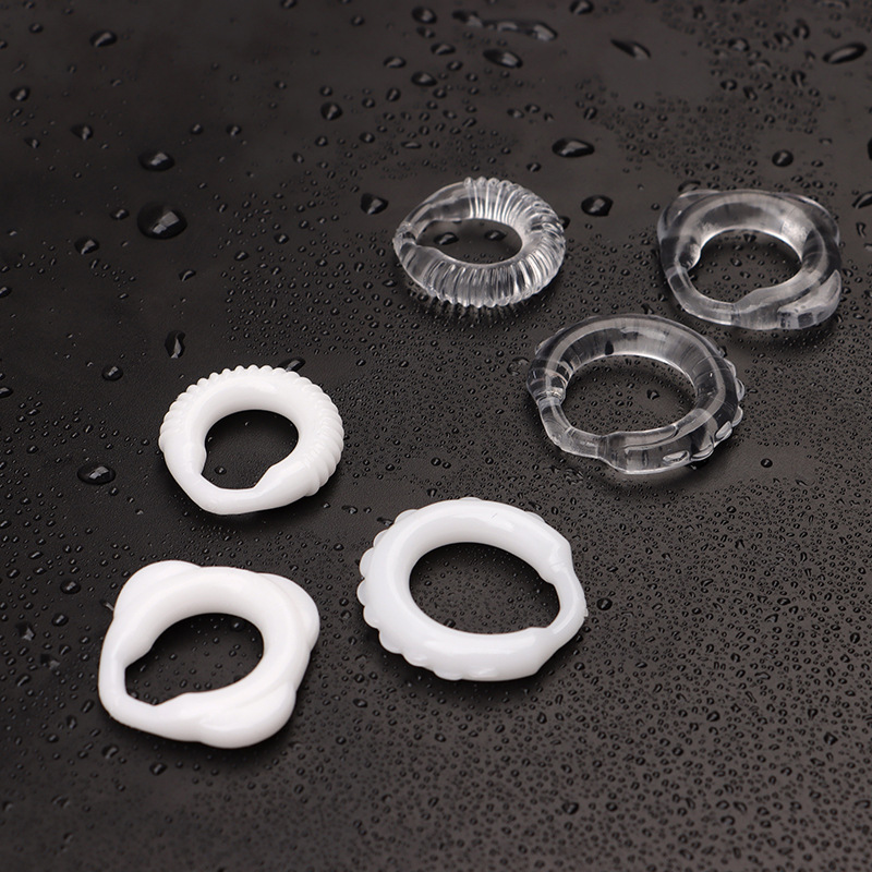 Men’s Textured Triple-Ring Delay Ring, TPE, White, Non-Vibrating — detail image 10