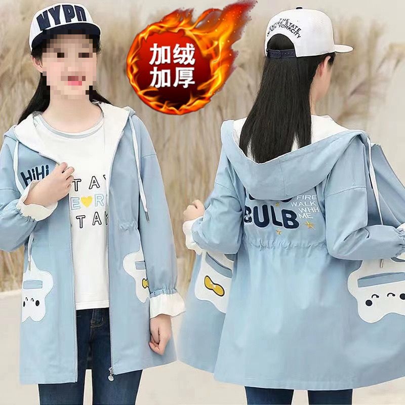 加绒加厚棉衣中学生女韩版宽松学生少女初中生中长款宽松风衣潮