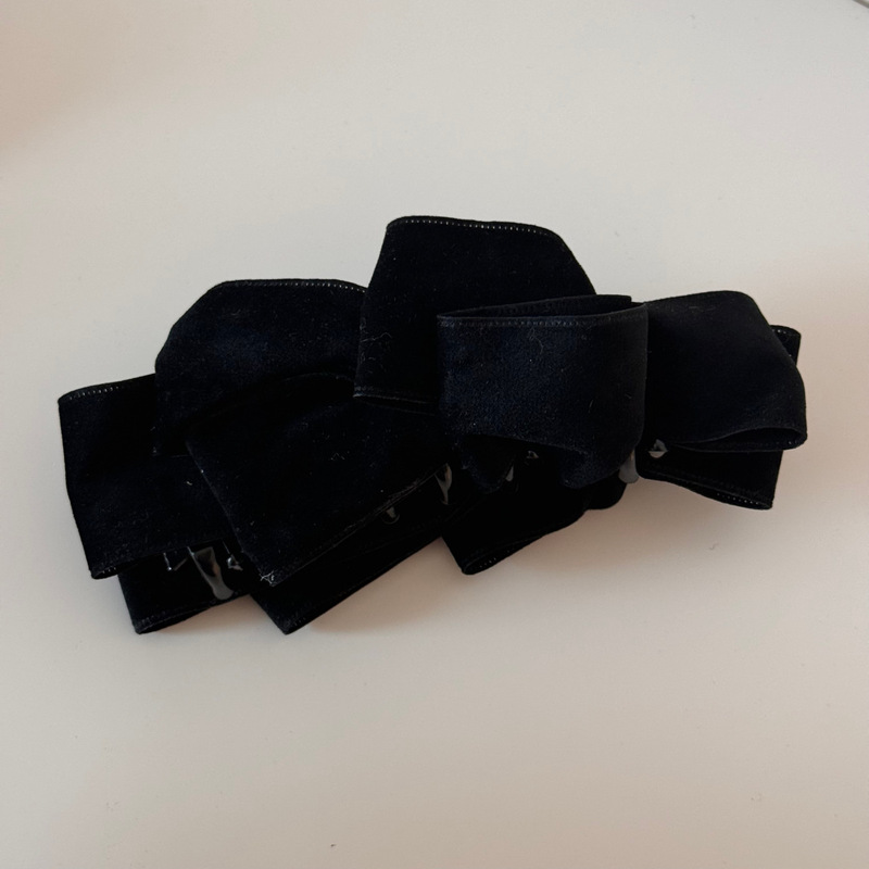 韩版高级感麂皮绒多层蝴蝶结香蕉夹女后脑勺盘发夹马尾夹发饰新款|undefined