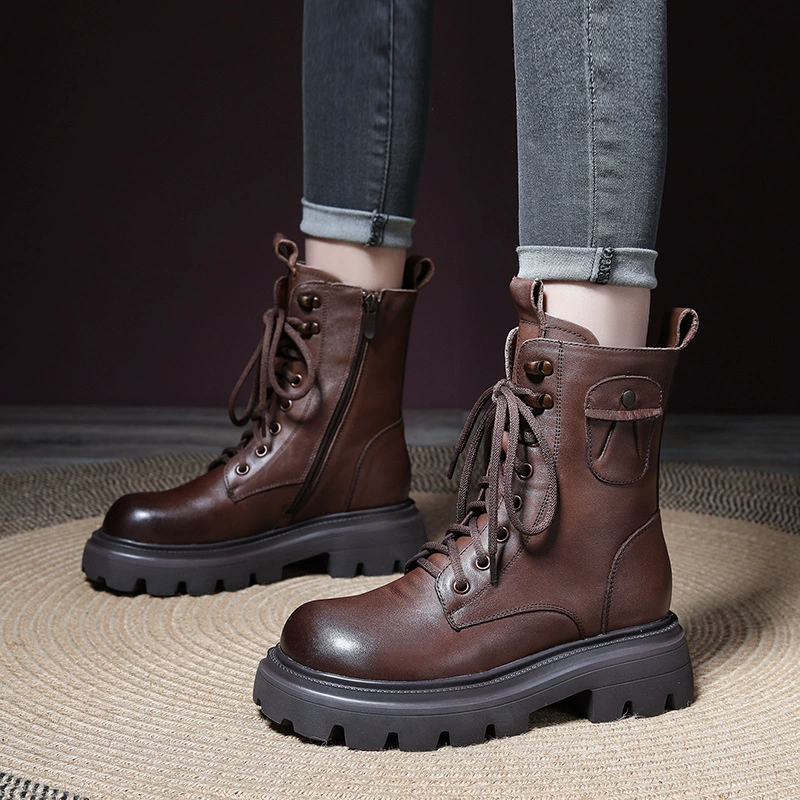 Martens, теплые демисезонные кожаные полусапожки на платформе для отдыха, из коровьей кожи