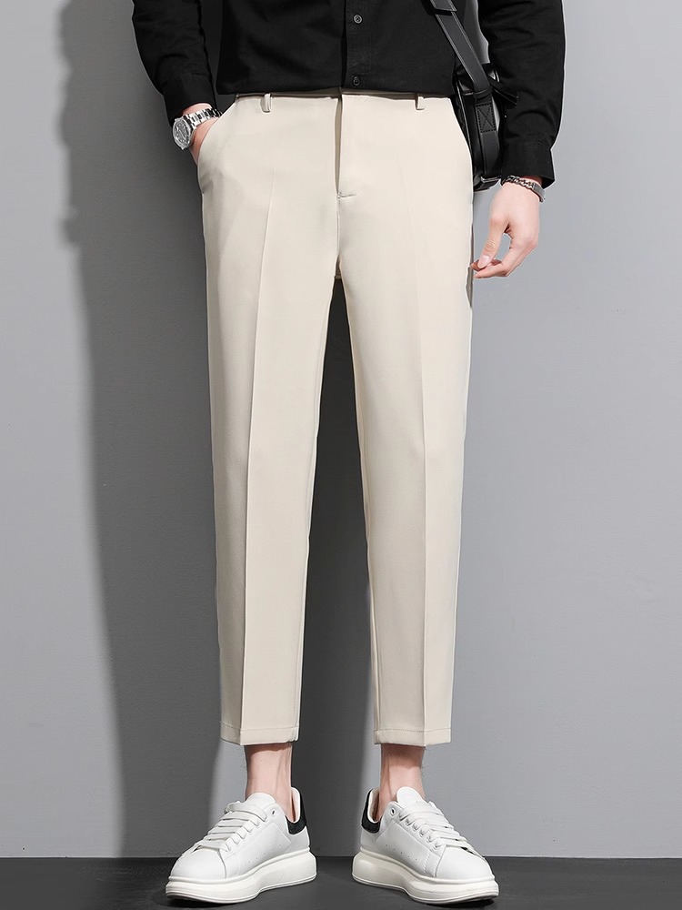 Men's Trousers, Spring and Summer Style, Straight-Leg Nine-Point Trousers, Men's Thin, Slim-Fitting, Casual Pants, Drapedy Suit Trousers