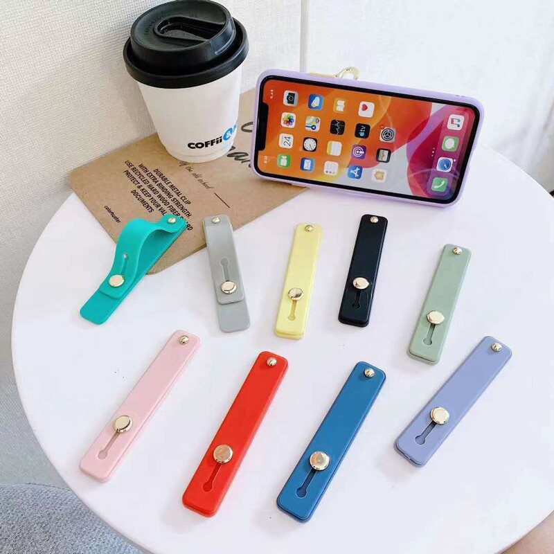 Suitable for mobile phone case wrist strap finger self-adhesive lazy person stand candy color tpu plus pu Net Red new simple color