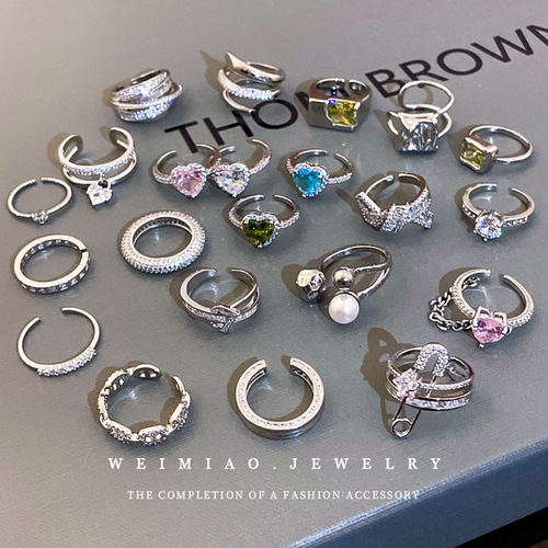 Zircon Love Double Layer Open Ring Fashionable Light Luxury Niche Design Index Finger Ring High-end Hand Jewelry Wholesale