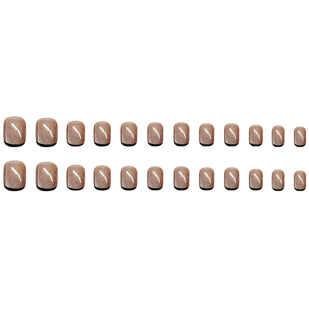 24 piezas de bordes negros de uñas francesas cristal ojo de gato uña prefabricada simple blanco de estilo cuadrado
