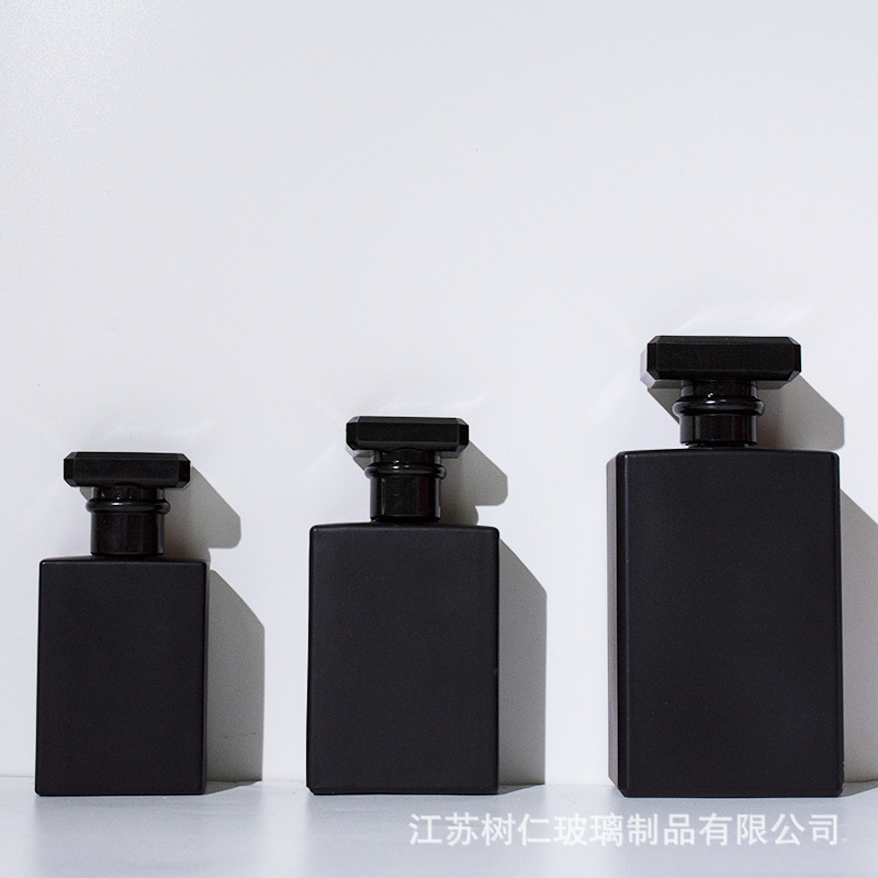 Fábrica directa botella de perfume negro rectangular botella de embalaje transparente botella de perfume cuadrada plana botella vacía