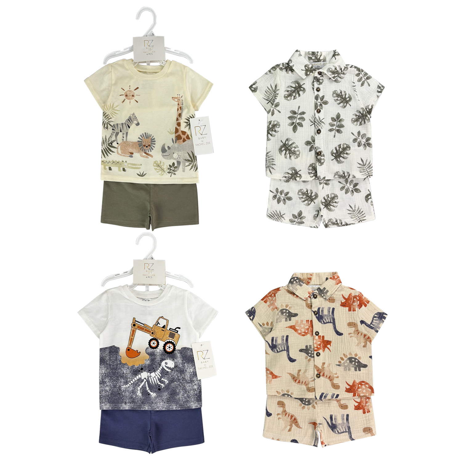 Foreign Trade Boys Summer Short-Sleeved T-Shirt Lapel Shirt Shorts Four-Piece Set 4Pcs Set