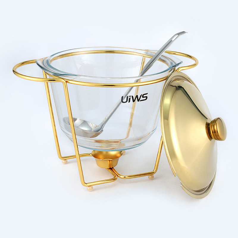 Cross-border supply source 4.0L glass self-service dining room food heating container large capacity with spoon alcohol stove