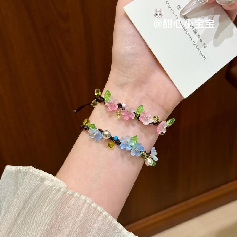 Spring Flowers, Endless Summer Floral Symbols, Hand-Woven Macrame Bracelet for Women, Forest Style, Niche Gift for Best Friends