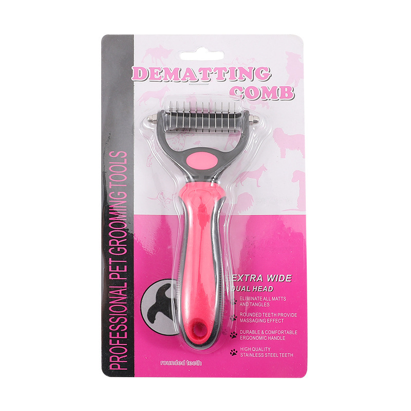 Peine para mascotas peine de eliminación de pelo de acero inoxidable nudo de doble cara rake belleza auto-limpieza depilación peine de pelo de perro suministros de limpieza