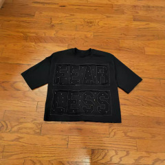 アメリカの暗黒の布の刺繍はドリルのtシャツを入れます。