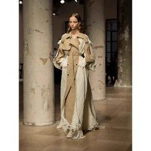 2025春新设计感小众蕾丝花边拼接高级收腰外套显瘦长款西装风衣女