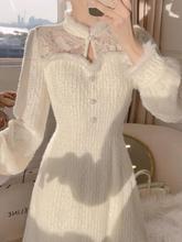 新中式国风改良旗袍茶服女秋冬富家千金御姐风温柔白色打底连衣裙