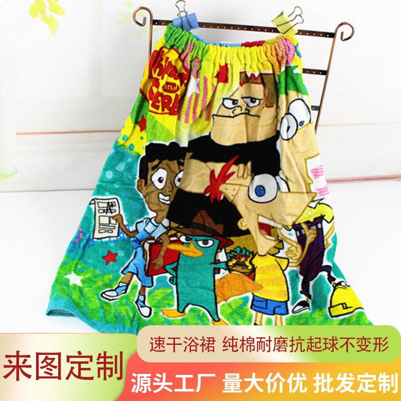 Children's bath towel cotton household tube top women's elastic band cartoon skirt cotton absorbent printed button quick-drying bath skirt Children's bath towel cotton household tube top women's elastic band cartoon skirt cotton absorbent printed button quick-drying bath skirt