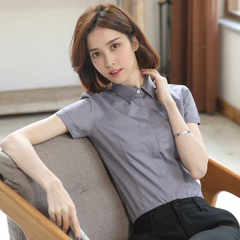 優柏白シャツ女性半袖工装夏職業OL正装2024韓国版修身白シャツ作業服|undefined