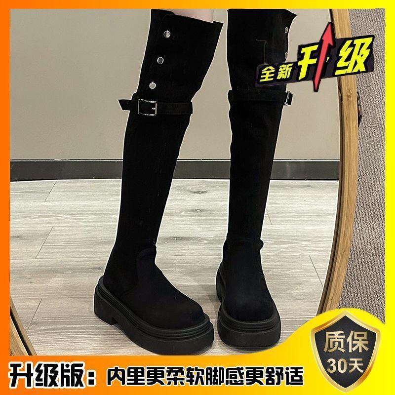 两穿翻折厚底长筒靴子女2025年秋冬季新款粗跟过膝骑士靴春秋款男|undefined