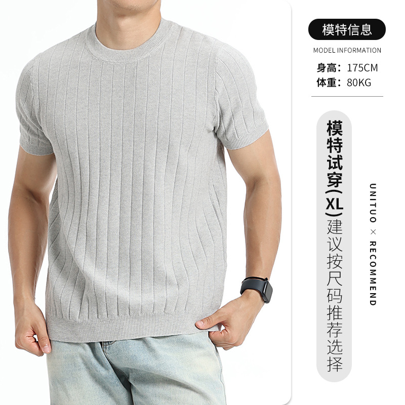 Europa y los Estados Unidos transfronterizos hombres pozo tejido de punto camiseta de cuello redondo mangas cortas 2026 verano ligero de negocios de alta calidad ropa de hombre